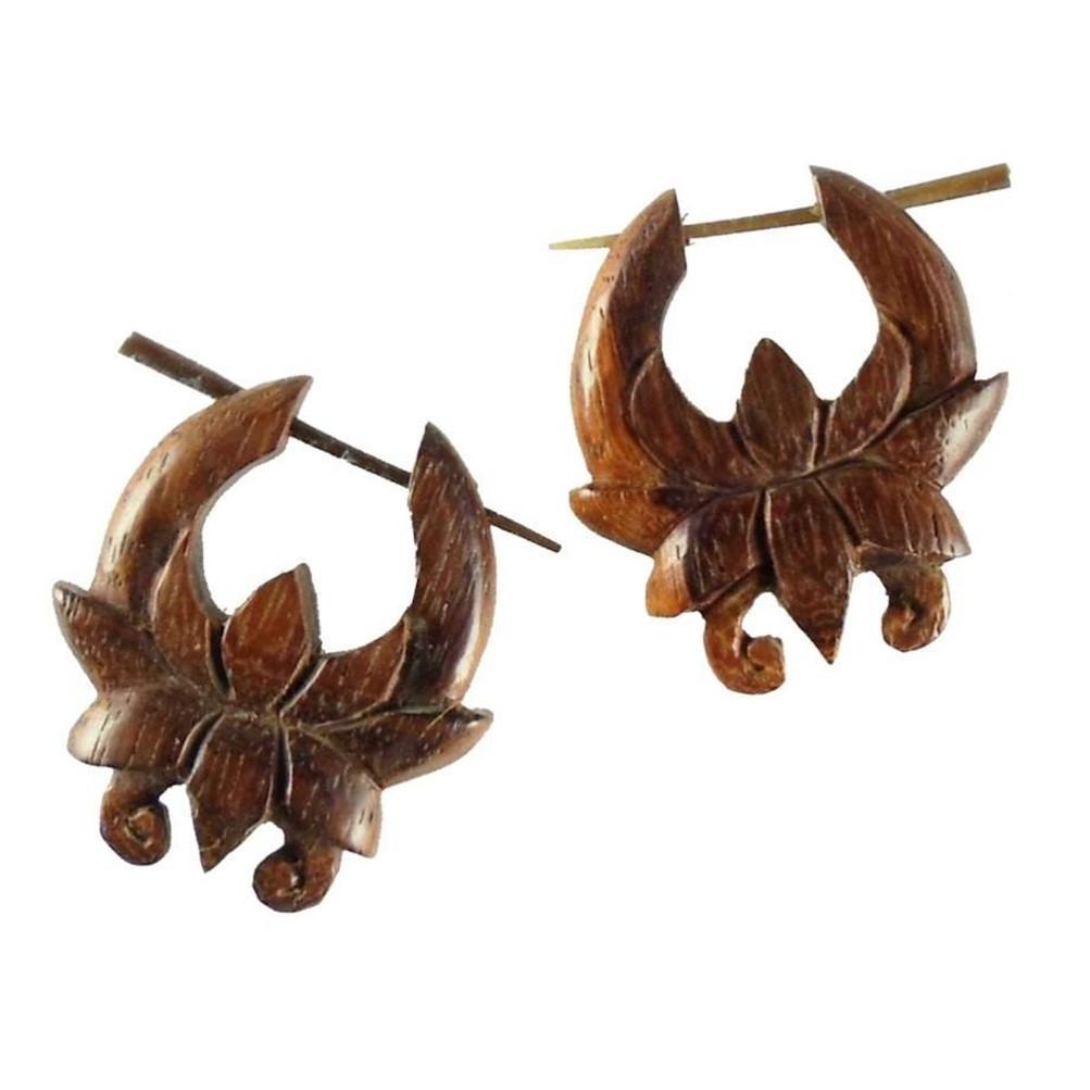Hypoallergenic Earrings :|: Chocolate Flower. Wood Hoop Earrings, Rosewood. 1 inch W x 1 1/4 inch L. | Wood Hoop Earrings