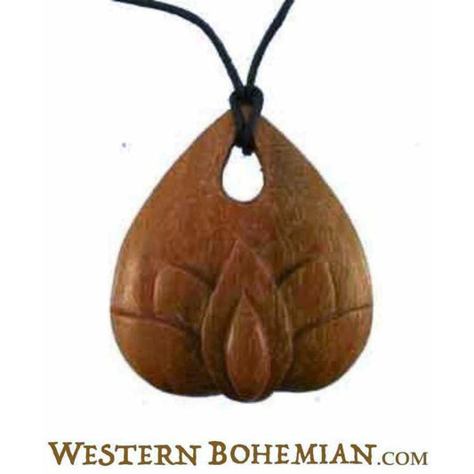 Brown Tribal Jewelry | Wood Jewelry :|: Heart Lotus. Wood Necklace. Sapote Wood Jewelry. | Tribal Jewelry 