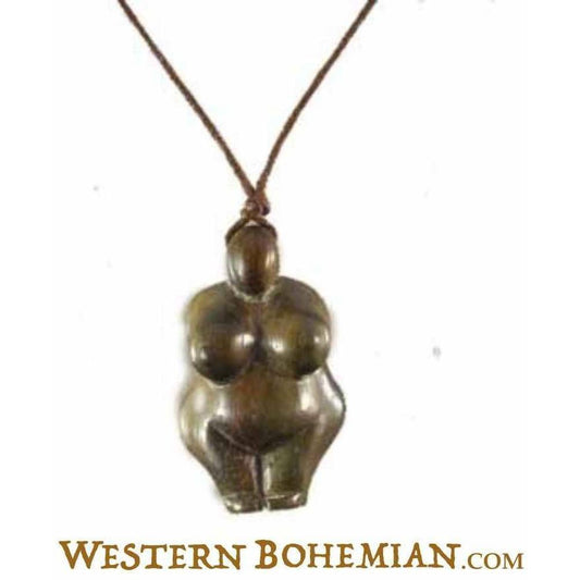 Wood Earth tone jewelry | Tribal Jewelry :|: Hand Carved Rosewood, Goddess Pendant | Wooden Jewelry 