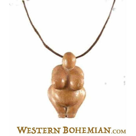 Boho Hawaiian Wood Jewelry | Tribal Jewelry :|: Hand Carved Waru Lot Wood, Goddess Pendant | Wooden Jewelry 