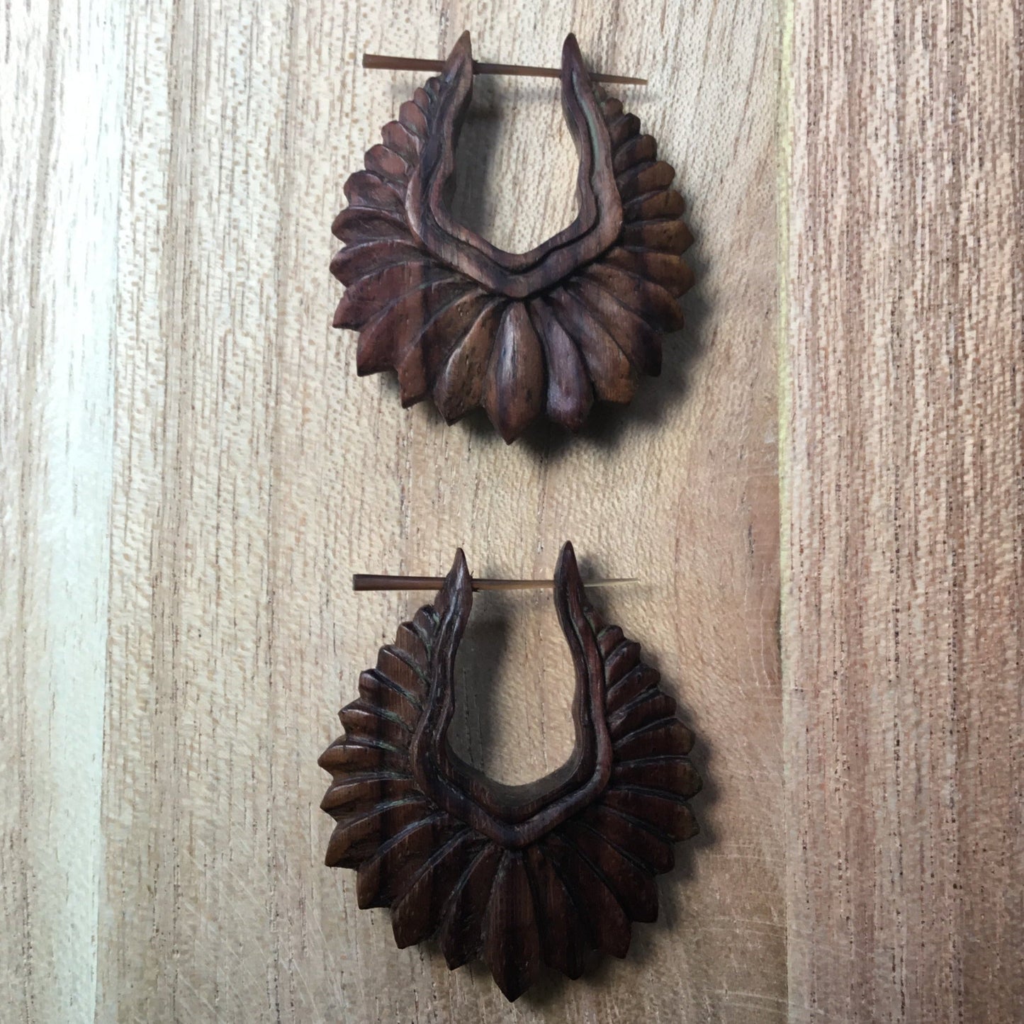 Wood post earrings.