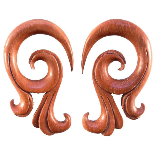 For stretched lobes Spiral Jewelry | Gauge Earrings :|: Celestial Talon, Fruit Wood. 0g Natural jewelry.
