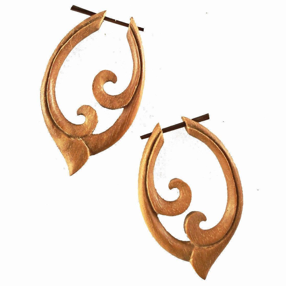 Natural Spiral Jewelry :|: Three Waves. Wood Earrings.