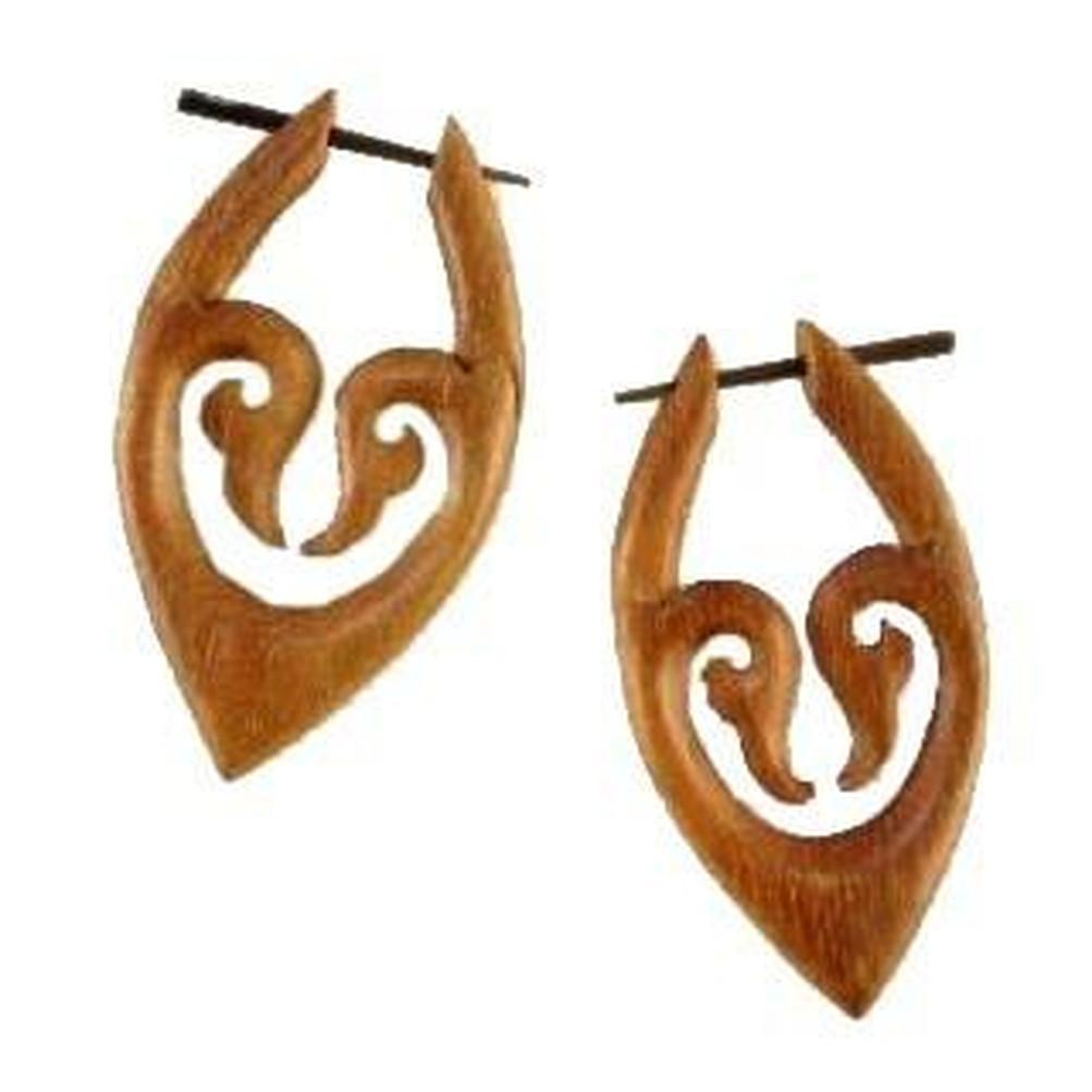 Ocean Goddess. Tribal Island Earrings, wood. 