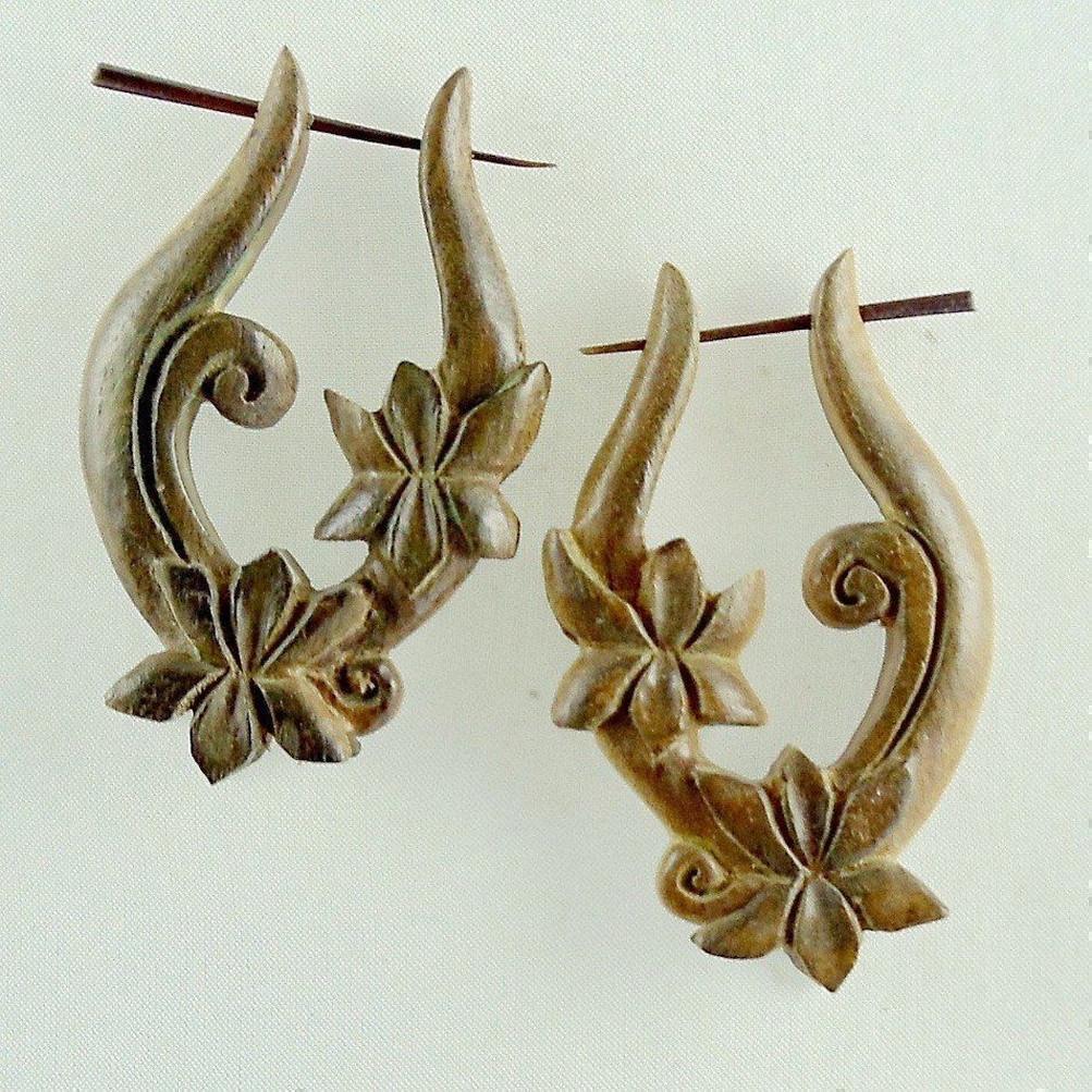 Hypoallergenic Earrings :|: Lotus Vine Hoop Earrings. Wooden. | Wooden Hoop Earrings
