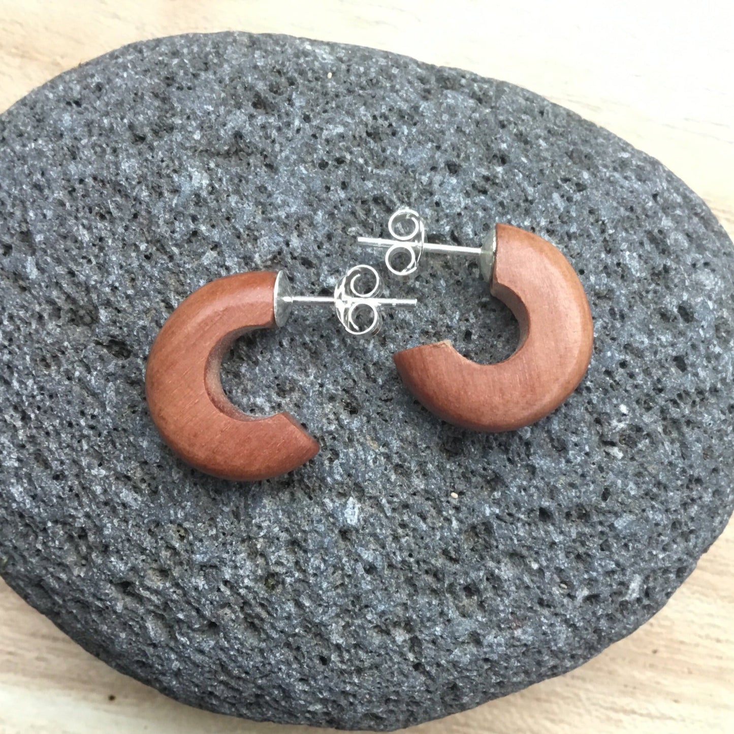 wooden hoop earrings.