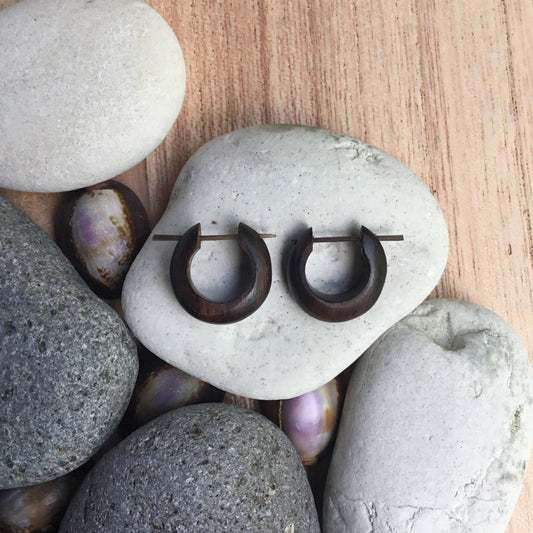 Unisex Hawaiian Wood Earrings | wooden hoop earrings